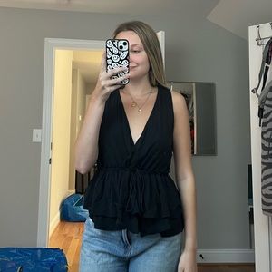Black Wrap Top Short Sleeve Top